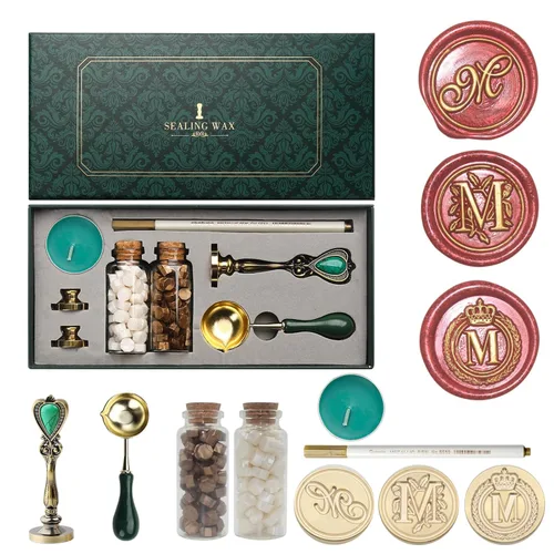 Miniatura 19 de Kit de sello de cera de letras Andotopee con sello de cera de alfabeto inicial G, 3 piezas, sellos de cera de cuentas perla blanca y dorada vintage