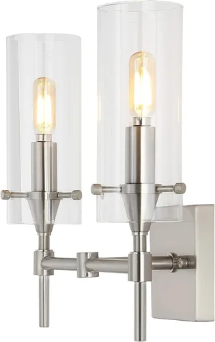 Miniatura 10 de JONATHAN Y Lámpara LED moderna de bronce aceitado de 4.5 pulgadas, pantalla cilíndrica de vidrio transparente, lámpara de pared para espejo de baño