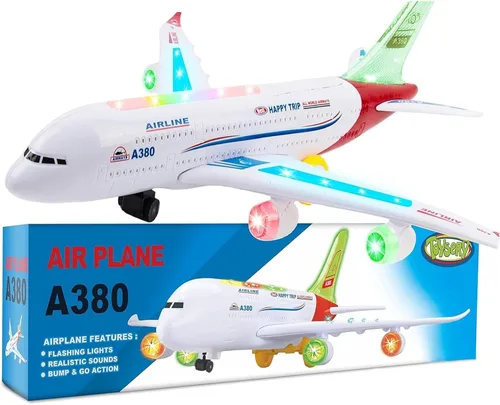 Toysery Juguete de avión o aerobús con hermosas y atractivas luces intermitentes y sonidos realistas de motor a chorro, acción de choca y avanza
