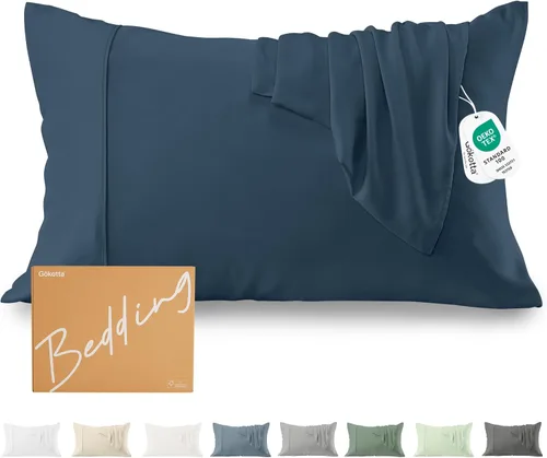 Miniatura 13 de GOKOTTA Juego de 2 fundas de almohada suaves tamaño King, lujosas fundas de almohada refrescantes de seda para durmientes calientes, 100% rayón Gris