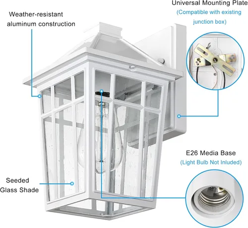 Miniatura 3 de Darkaway Lámparas de pared para exteriores, luz de porche frontal, pared exterior, antioxidante, impermeable, de aluminio con cristal para patio