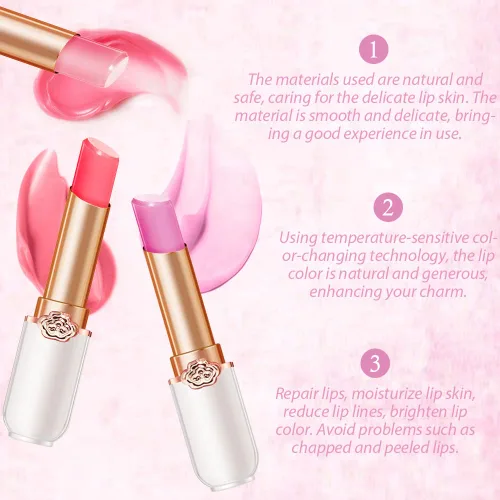 Miniatura 3 de BINGBRUSH Lápiz labial que cambia de color melocotón, hidratante de larga duración para el cuidado de los labios, bálsamo labial mágico, brillo