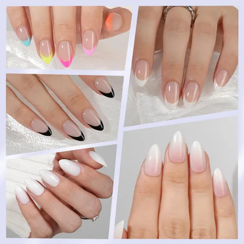 Miniatura 4 de 6 paquetes de uñas postizas en forma de almendra, uñas postizas de punta francesa Misssix cortas, uñas postizas reutilizables con pegamento, uñas