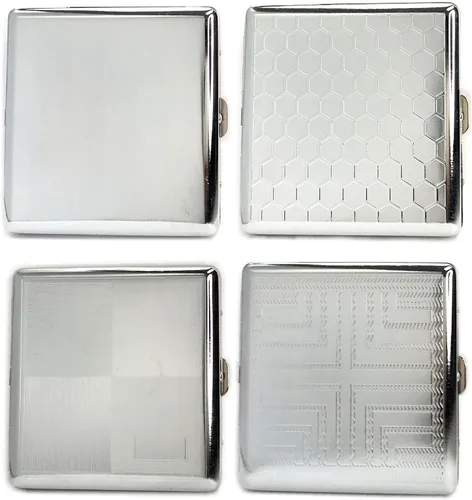3102H1 - Funda para cigarrillos de metal pulido, capacidad para 20 cigarrillos de tamaño King Size, varios diseños, Plateado