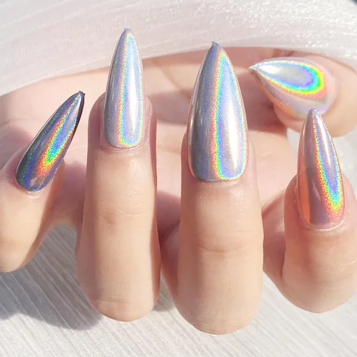 Miniatura 2 de FNNZ Polvo de uñas holográfico, polvo de uñas cromado para decoración de uñas, purpurina fina holográfica Aurora Rainbow efecto espejo metálico