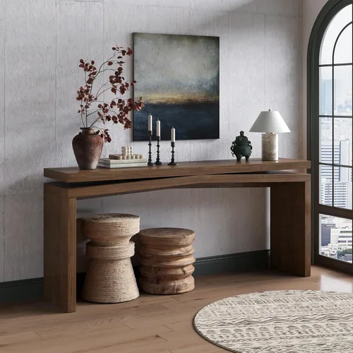 Miniatura 33 de 50" Modern Art Sculptural Console Table, Oval Cutout Legs, Wood Veneer, Thick Rounded Tabletop, Contemporary Entryway Sofa Table for Living Room