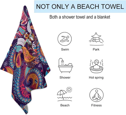Miniatura 3 de Toalla de playa suave con decoración de patrón popular bohemio para mujer y hombre, toalla de baño/piscina/playa, tamaño grande, 31 x 51 pulgadas.