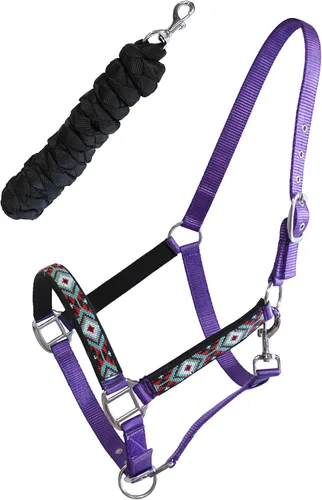 Miniatura 9 de CHALLENGER Nylon Horse Beaded Halter Nickle Plated Hardware w/Lead Rope Tack Blue 606175