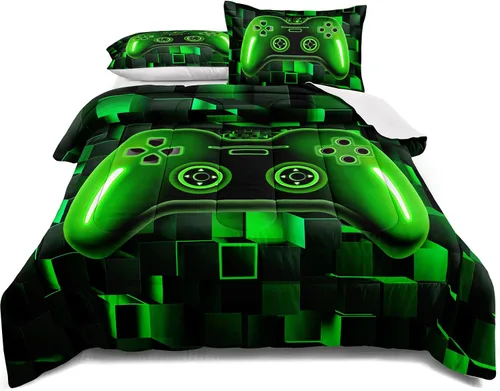 Miniatura 15 de Juego de ropa de cama para videojuegos tamaño individual, juego de edredón gamer para niños, niñas y adolescentes, microfibra suave, coloridos