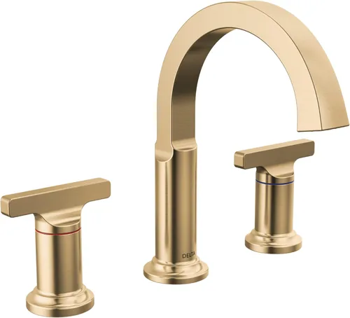 Delta Faucet Tetra Gold - Grifo de baño de 3 agujeros, grifo de baño dorado, grifo de lavabo de baño, tecnología de sello de diamante, ensamblaje de