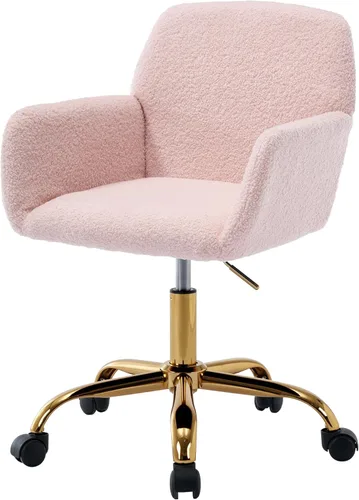 Miniatura 10 de Silla de Escritorio Giratoria de Piel Sintética de 360°, Moderno Sillón de Oficina en Casa Ajustable en Altura con Base Dorada para Adolescentes