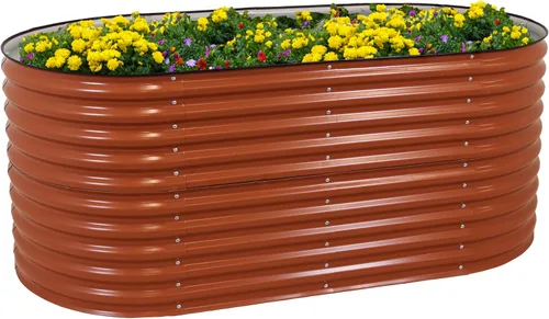 Miniatura 12 de Sunnydaze Cama de jardín elevada ovalada de 62.5 pulgadas para exteriores, cama de jardín modular elevada con borde de goma, color marrón