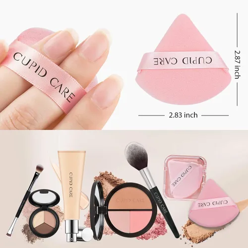 Miniatura 2 de 6 Piezas Borlas de Polvo Triangulares con 2 Estuches de Viaje, Borlas de Polvo Fijador para Polvo Facial y Base de Maquillaje, Borla de Maquillaje