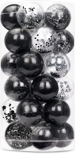 Miniatura 10 de 24 unidades - Adornos de bolas de Navidad colgantes de plástico transparente inastillable con bolas delicadas decorativas (2.36"/60mm, negro)