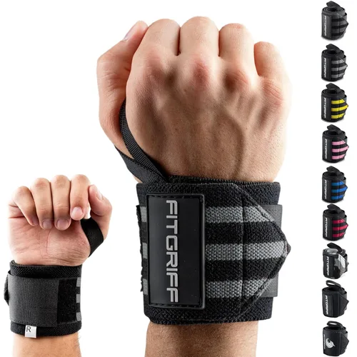 Miniatura 8 de Fitgriff® Muñequeras para levantamiento de pesas (18 pulgadas), soporte resistente para gimnasio, prensa de banco y flexiones (1 par) - para hombres