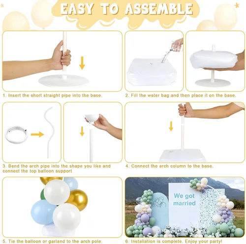 Miniatura 4 de Chamvis Soporte de arco de globos, kit de arco de globos ajustable de 8.2 pies y 5 pies, marco de arco de boda, soporte de arco de flores, arco