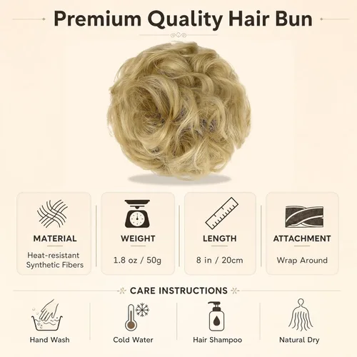 Miniatura 2 de Moño desordenado, moño grueso, coletero, extensiones de cabello para cola de caballo para mujeres y niñas, rubio ceniza