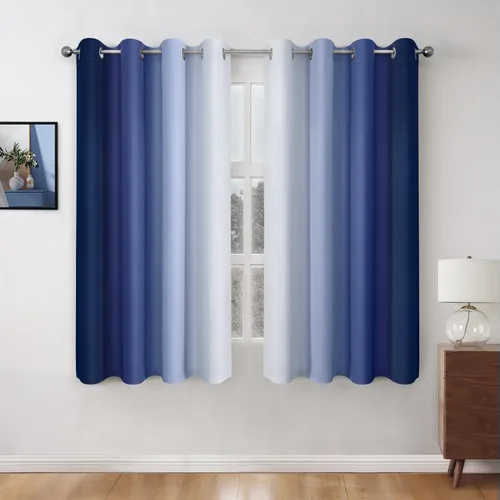 Miniatura 27 de HOMEIDEAS Cortinas Blackout Negras Ombré de 52 x 63 Pulgadas de Largo Degradado Oscurecimiento de Habitación Aislamiento Térmico Ahorro de Energía