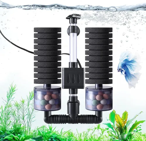 AQQA Filtro de esponja eléctrica para acuarios, doble filtración biológica y mecánica, bomba de agua de 8 W 80 GPH con oxigenación y circulación de