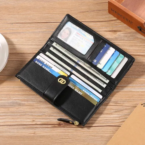 Miniatura 5 de RNIEGA Cartera para mujer delgada con bloqueo RFID, cartera plegable de cuero para tarjetas de crédito para mujer, cartera con cremallera y bolsillo
