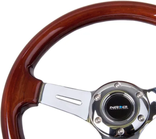 Miniatura 3 de NRG Innovations NRG-ST-015-1CH - Volante de 12.992 in - 0.984 in de profundidad, rueda clásica de grano de madera de 3 radios con centro cromado