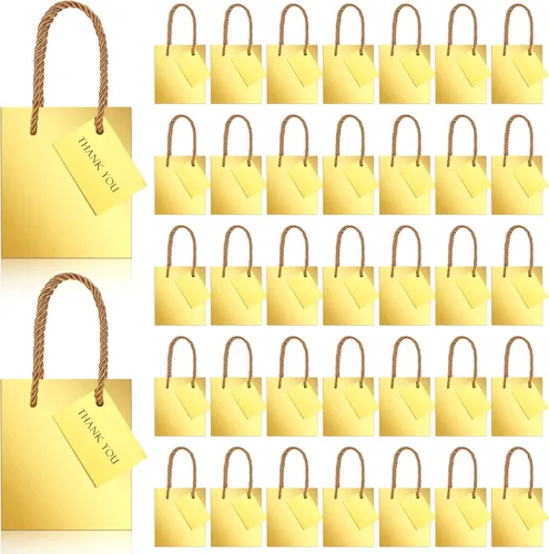 Nuanchu 50 mini bolsas de regalo a granel, 4 bolsas de papel de 2.75 x 4.5 pulgadas con etiquetas de regalo, bolsas de papel metálico extra pequeñas