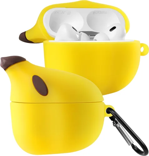 Boaretiu - Funda para AirPods Pro/Pro de 2ª generación, lindo KawaiiBanana con llavero para AirPods Pro y Pro 2, divertida funda 3D de silicona
