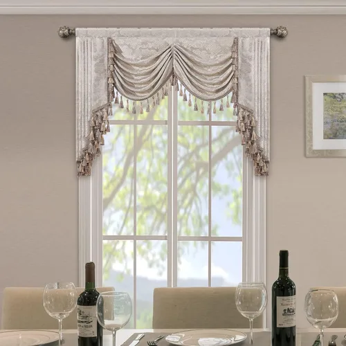 Miniatura 9 de Loom and Mill Cenefa de cascada de lujo de jacquard para sala de estar, elegantes cenefas de ventana con festones y cuentas damascadas, cortinas