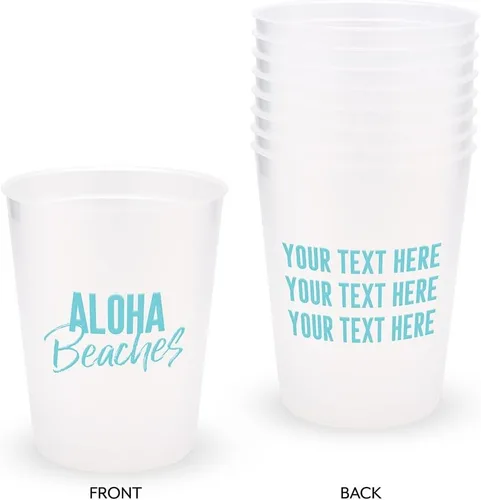 Miniatura 2 de WEDDINGSTAR Vasos personalizados de plástico esmerilado para fiestas, Aloha Beaches - Juego de 8