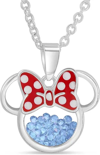 Disney Women and Girls Birthstone Jewelry - Minnie Mouse Cubic Zirconia Shaker Pendant Necklace, Silver Plated, 18+2" Extender