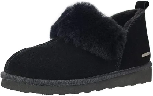 PAMIR - Botas de ante genuino tipo botín con forro de piel de oveja para mujer, con espuma viscoelástica, para interior o exterior