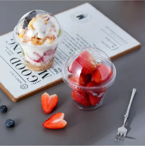 Miniatura 7 de Aatriet Vasos de plástico transparente de 9 onzas con tapas, 25 juegos de tazas de postre con tapa de cúpula (sin agujero), taza desechable
