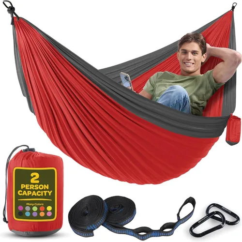 Miniatura 20 de Hamaca Duradera con Capacidad de 500 lb, Silla Hamaca de Camping de Nylon - Tamaños Doble o Individual con Correas para Árboles y Bolsa de Verde