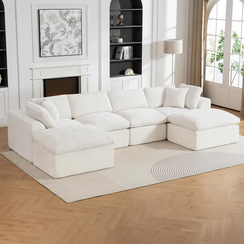 Miniatura 9 de Sofá sin hueso de 140 pulgadas para sala de estar, sofá modular de gran tamaño de 7 plazas con otomana, no requiere montaje, felpilla moderna