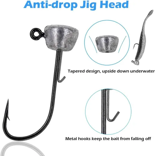 Miniatura 2 de Ned Rig - Ganchos de pesca con cabeza de jig, paquete de 50 cebos Ned Rig para pesca de lubina, ganchos de cabeza de plantilla para señuelos suaves