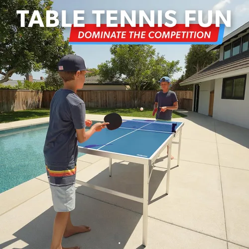 Miniatura 2 de GoSports - Juego de tenis de mesa de tamaño mediano – Rojo o azul – Juego de tenis de mesa portátil para interiores y exteriores con red, 2 raquetas