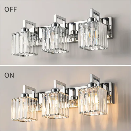 Miniatura 4 de Moderna lámpara de cristal para pared/tocador de baño, de 3 luces, color cromo Cromo torcido
