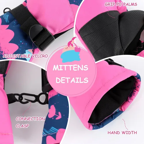 Miniatura 2 de Duoyeree Guantes impermeables para niños y niñas, con forro polar, para invierno, nieve, esquí, aislamiento grueso para clima frío