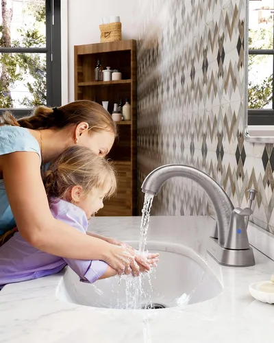 Miniatura 2 de WOWOW Grifo de Baño de 2 Manijas de 4 Pulgadas Centerset para Lavabo de Baño, Grifo Mezclador de Lavabo Sin Plomo con Tapón de Drenaje de Varilla A.
