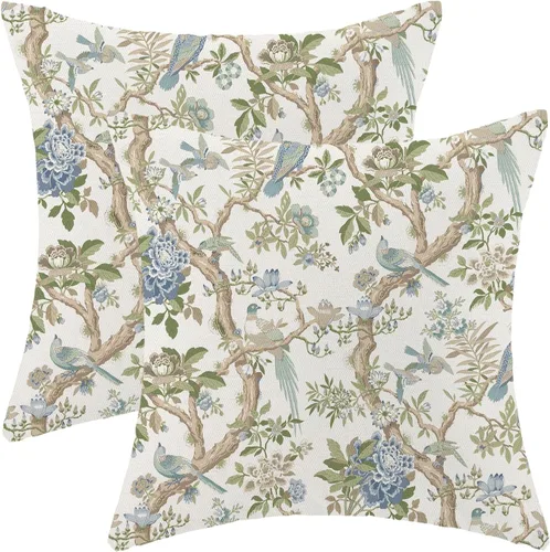 Miniatura 26 de CXMEIFLY Juego de 2 fundas de almohada de hojas florales de primavera de 16 x 16 pulgadas, para decoración de flores chinoiserie, almohadas