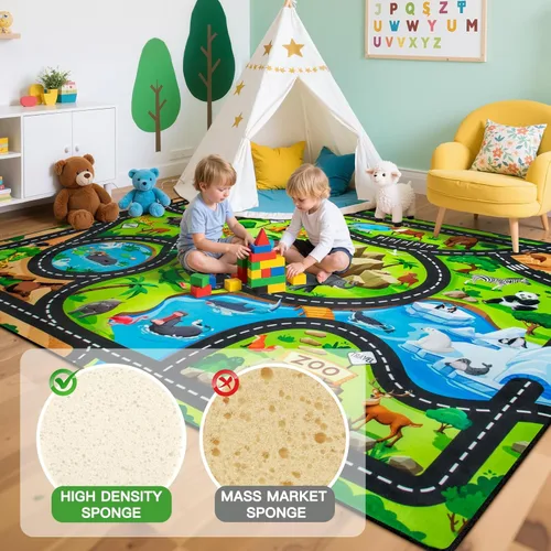Miniatura 5 de AlfabetoAcre Alfombra para Niños, 5x7 pies Alfombras de Coches Animales para Niños, Extra Gruesa (0.4 pulgadas) - Alfombra de Carretera de Zoológico