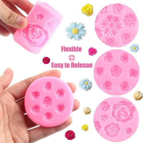 Miniatura 2 de ZiXiang Moldes de silicona de flores de rosas, molde de fondant de flores de margarita para decoración de pasteles, decoración de cupcakes, caramelo