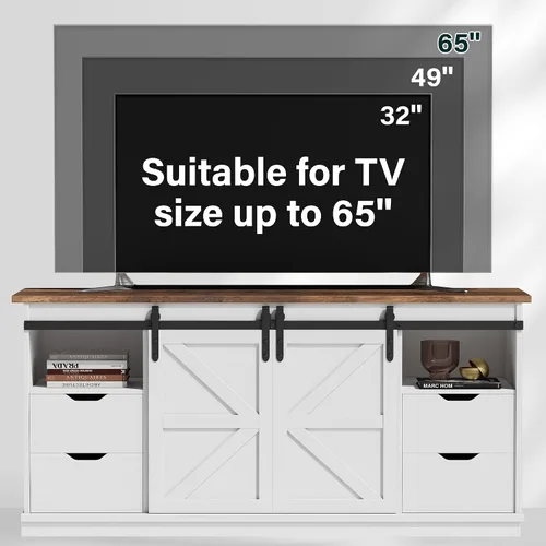 Miniatura 6 de JUMMICO Soporte de TV con 4 cajones para TV de 65 pulgadas, centro de entretenimiento de granja con almacenamiento y puertas corredizas de granero