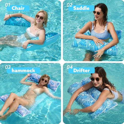 Miniatura 3 de Sloosh Paquete de 3 hamacas inflables para piscina, hamacas de agua, accesorios multiusos para piscina (silla, silla, hamaca, flotador)