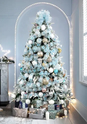 Miniatura 6 de HUIHUANG Cinta con alambre con purpurina de copo de nieve, cinta de copo de nieve azul y blanca para árbol de Navidad, 2-1/2 pulgadas x 25 yardas