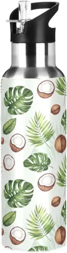 Watercolor Tropical Leaves Stainless Steel Vacuum Insulated Water Bottle 20 Oz Leakproof Water Bottles, BPA-Free Sport Water Bottle Insulated