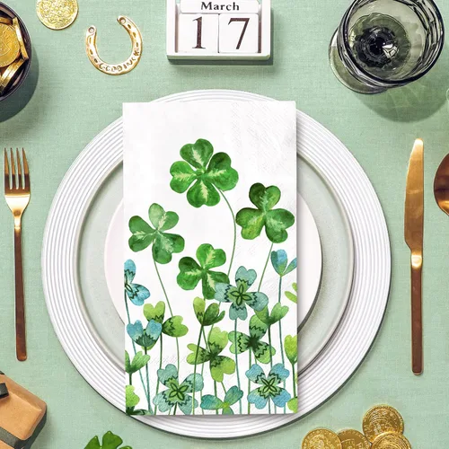 Miniatura 3 de 80 servilletas desechables para invitados del día de San Patricio, servilletas de papel de trébol verde de la suerte, toallas de mano para fiesta