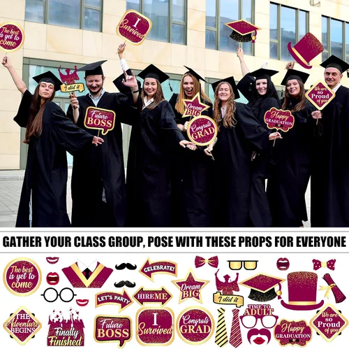 Miniatura 3 de KatchOn, Accesorios para cabina de fotos de graduación granate 2026 – Paquete de 33 Accesorios de fotos de graduación, accesorios de fotos