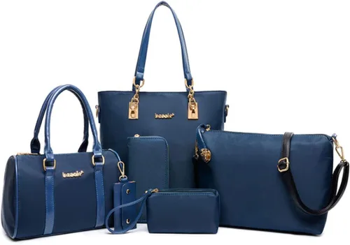 Miniatura 11 de Juego de 6 bolsas con asa superior de nailon para mujer, incluye bolsa grande, bolsa mediana, bolsa de hombro, cartera, bolsa de mano y llavero 6