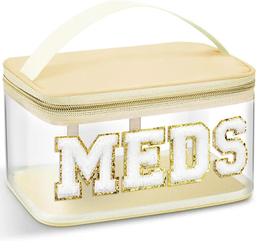 Geetery Bolsa de Letras de Chenilla, Estuches de Viaje Meds Cheer Regalos para Porristas Bolsa de Cosméticos Maquillaje de Nylon Portátil Preppy
